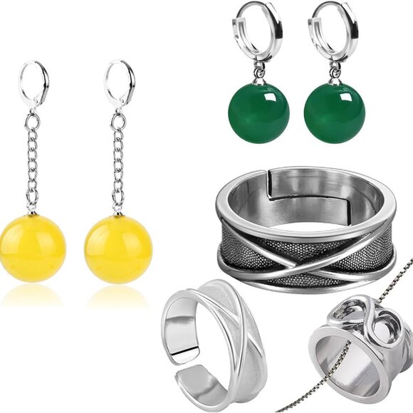 Anime Cosplay Jewelry Set Resin Zinc Rings Earrings Necklace Gift for Fans - Picture 1 of 5